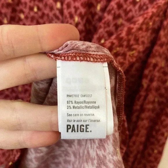 Paige M Like New Doris Red Orange Metallic Fringe Neck Button Down Blouse - Picture 8 of 12